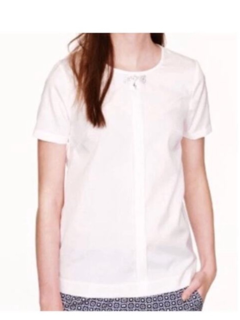 J. Crew White Short-Sleeve Top with Crystal Bow Accent